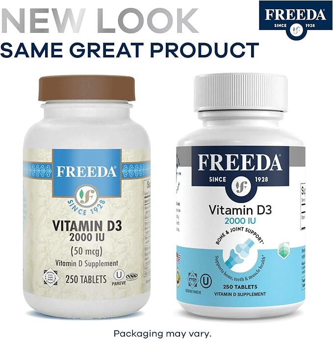FREEDA Vitamin D3-3000 IU - Pure High Potency Kosher Supplement Tablets - Bone and Muscle Health, Calcium Absorption, Immune Support for Men and Women* - 100 Tiny Tablets