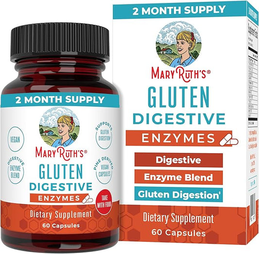 MaryRuth Organics Gluten Enzymes Capsules | Up to 2 Month Supply | Enzyme Supplement for Gut Health Support | Gluten Digestion | & Nutrient Absorption | Vegan | Gluten Free | 60 Count