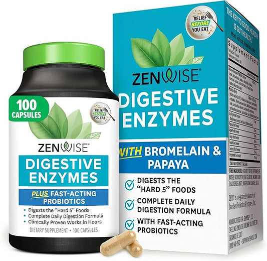 Zenwise Health Digestive Enzymes and Bromelain for Gut Health - Probiotic Multi Enzymes with Prebiotics and Probiotics for Women and Men for Digestive Health and Bloating Relief for Digestion - 100 CT