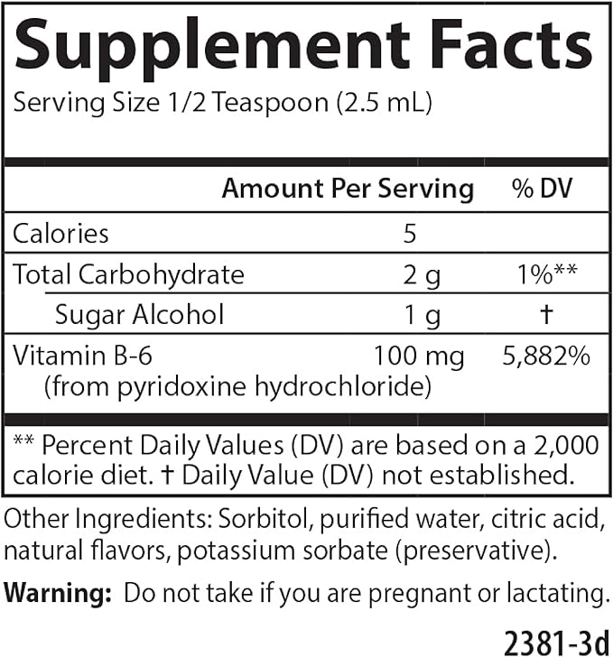 Carlson - B-6 Liquid, Vitamin B-6, Energy Production, Heart Health, Berry Lemonade Flavor, 120 mL (4 Fl Oz)