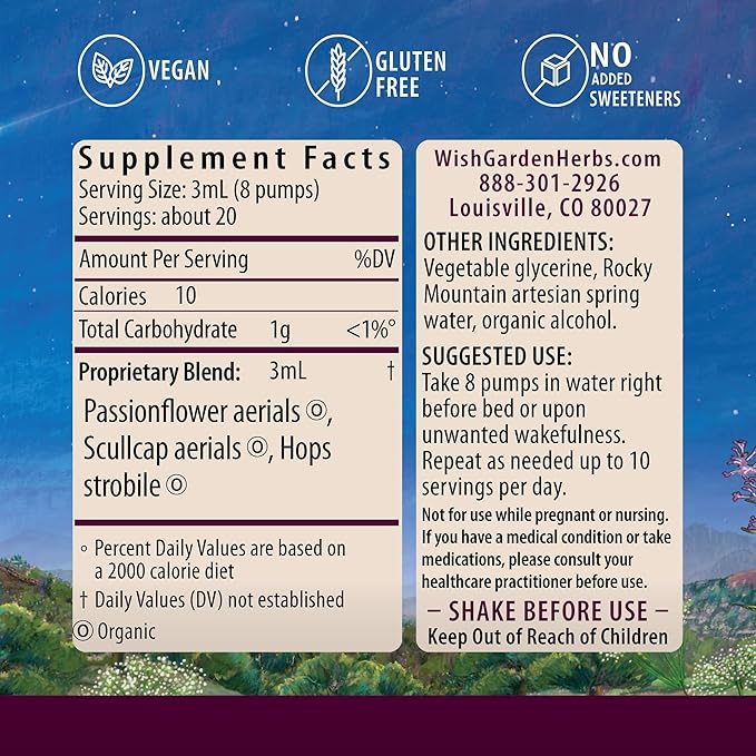WishGarden Herbs Sleepy Nights & Fresh Mornings - All-Natural Herbal Sleep Aid Tincture, Organic Sleep Supplement with Passionflower, Hops and Scullcap, Supports Deep Sleep & Healthy Sleep Cycles, 2oz
