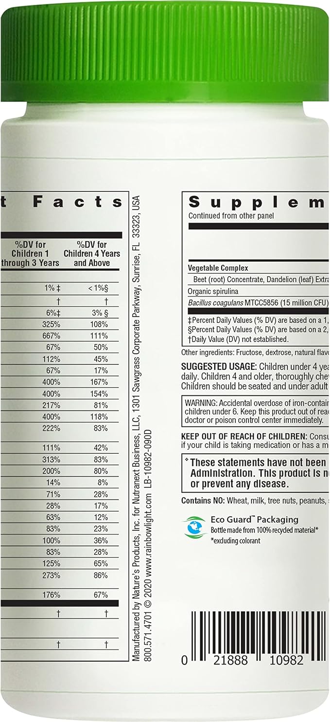 Rainbow Light Kids One Multivitamin, Chewable Multivitamin for Kids Provides Healthy Growth and Immune Support, With Vitamin C, Zinc, & B Complex, Vegetarian and Gluten Free, Fruit Punch, 90 Count