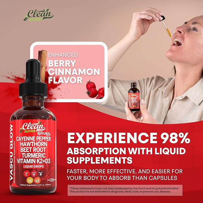 Clean Nutra Cayenne Pepper Drops Supplement Liquid + Hawthorn Berry, Vitamin D3 K2 Beet Root Powder, Ceylon Cinnamon, Turmeric Curcumin, Organic Panax Ginseng, Berberine Extract Organic (5)
