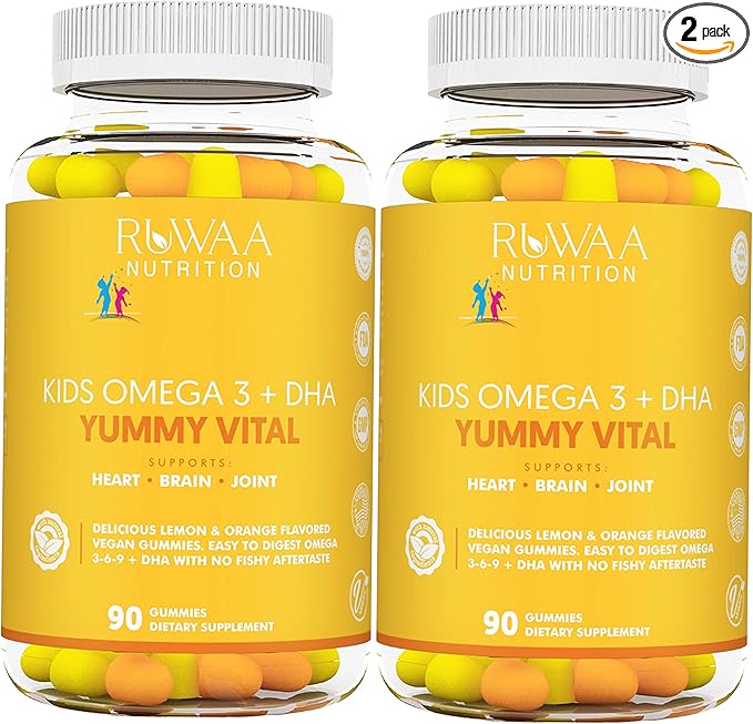 Omega 3 Gummies. Gummies, DHA. NO Fish Oil Fatty acids Supplement. Supports Heart, Brain, Eyes & Joints. Vegetarian 180ct (2)