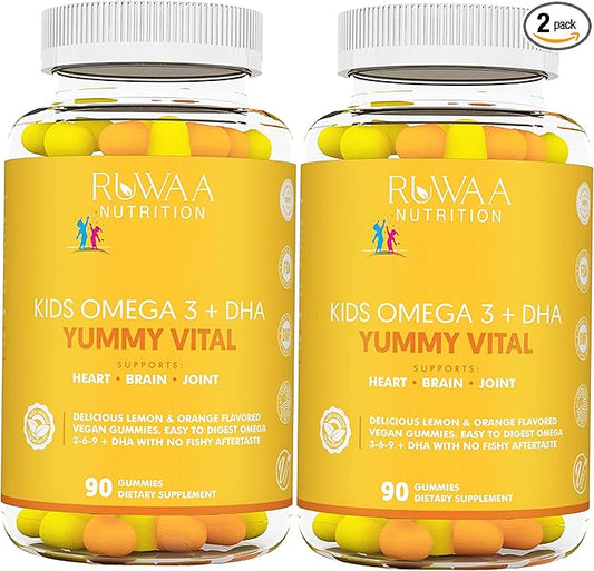 Omega 3 Gummies. Gummies, DHA. NO Fish Oil Fatty acids Supplement. Supports Heart, Brain, Eyes & Joints. Vegetarian 180ct (2)