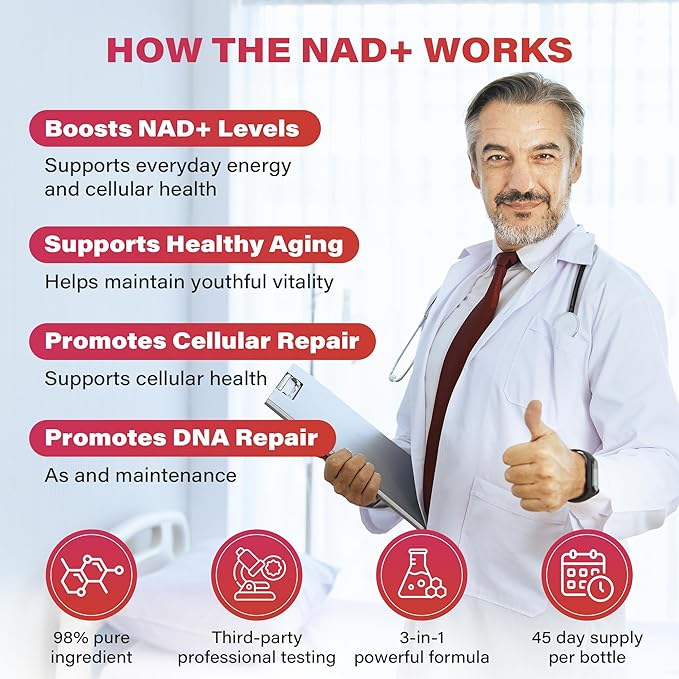 zooone- NAD+ Supplement 30pcs, Premium Nicotinamide Riboside & Resveratrol, DNA Repair & Healthy Aging， Advanced NAD Supplement for Men & Women, Boosts Cellular Energy