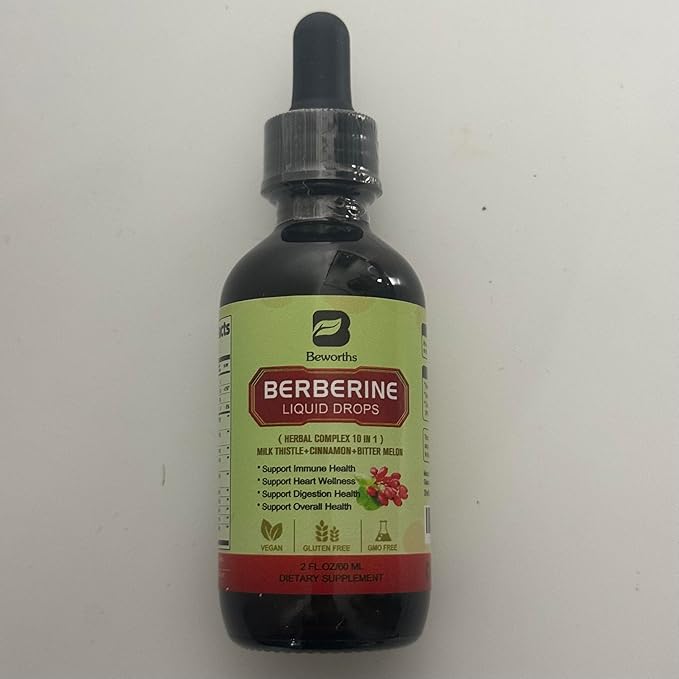 Berberine HCL Supplement with Ceylon Cinnamon - Berberine Liquid Drops with Turmeric, Ceylon Cinnamon, Bitter Melon, Milk Thistle, Berberine Veggie Supplement for Digestion System Support