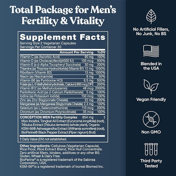 Conception For Him – Fertility Supplements for Men, Male Fertility Booster & Prenatal – Optimal Sperm Count, Motility Strength – Ashwagandha, Folate Folic Acid,Magnesium & Zinc – 60 Veg Soft Capsules