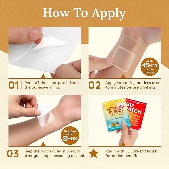 JJ CARE Morning Reboot Patch 50 pcs Individually Wrapped (with 7 pcs B12), Wake Up with Ease,Best Before & Post Party, Skin-Friendly Recovery Formula