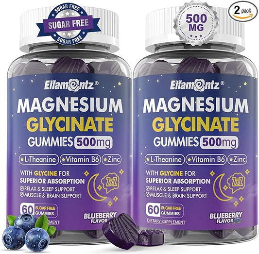 Magnesium Glycinate Gummies 500mg for Adults Kids Teens - Sugar Free Magnesium Calm Sleep Aid Gummies with L-Theanine, B6, Zinc, Glycine for Sleep, Calm, Relax Brain & Muscle Support, No Melatonin