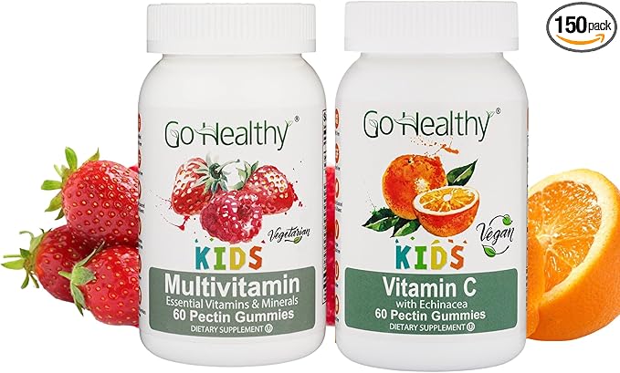 Go Healthy Multivitamin Gummies (1 Bottle) and Vitamin C Gummies (1 Bottle) for Kids, Toddlers, Vegetarian, Kosher & Halal, Gluten Free, Non-GMO Bundle