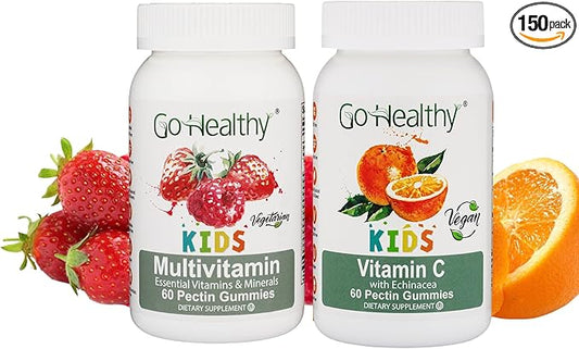 Go Healthy Multivitamin Gummies (1 Bottle) and Vitamin C Gummies (1 Bottle) for Kids, Toddlers, Vegetarian, Kosher & Halal, Gluten Free, Non-GMO Bundle