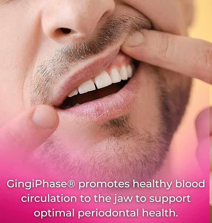 GingiPhase Natural Herbal Dental Support Supplement for Healthy Gums, Teeth, and Jaw Circulation (120 Capsules)