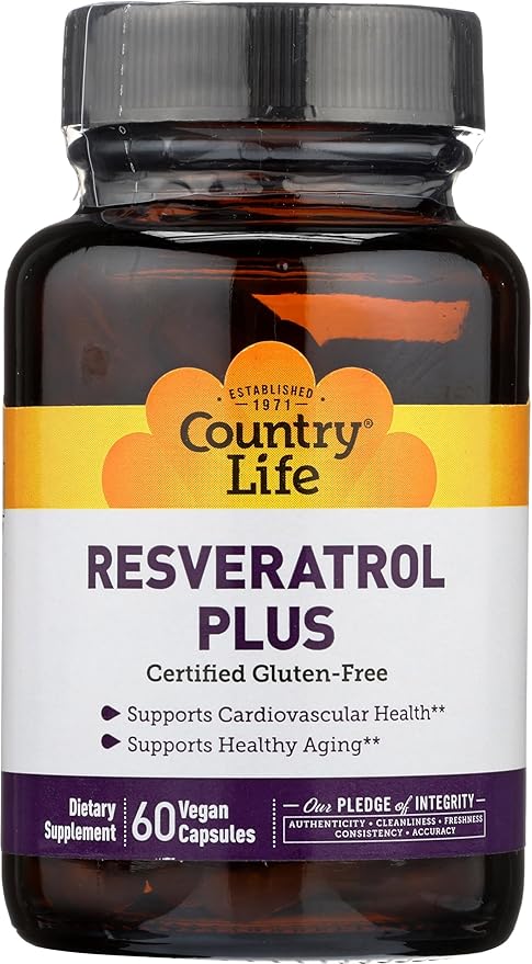 Country Life Resveratrol Plus 1000mg - Organic Antioxidant Supplement with Pine Bark & Grape Seed Extracts - Vegan, Gluten-Free, Non-GMO