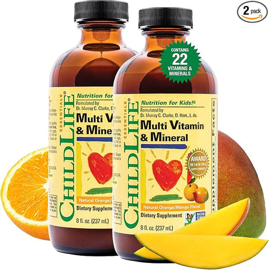 CHILDLIFE Essentials Kids Multivitamin & Mineral - Kids Vitamins, Liquid Multivitamin for Kids, Toddler Multivitamins, Liquid Vitamins, Baby Multivitamin - Natural Orange & Mango, 8 Fl Oz (Pack of 2)