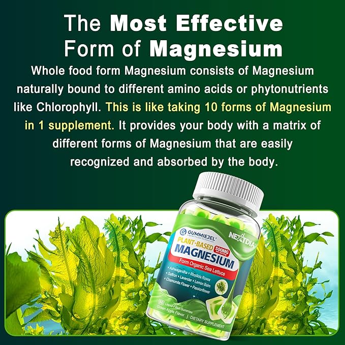 Organic Magnesium Gummies 500mg for Adults and Kids 7+ | Equivalent to 10 Forms of Magnesium | Plant-Based | Best Absorption | Gentle On Stomach |Supports Zzz & Relaxation,Brain,Muscle, Hēart, Bone