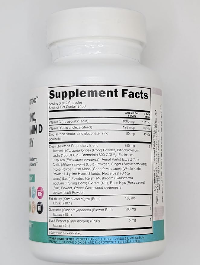 Clean Nutraceuticals Quercetin Zinc Vitamin C Vitamin D Bromelain Elderberry - Lung Immune Support Supplement Adults with Artemisinin, Sea Moss, Echinacea, Allergy Relief