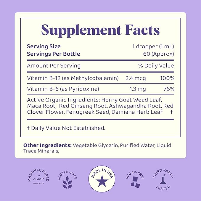 JoySpring Herbal Libido Support for Women – Horny Goat Weed and Ashwagandha Liquid Drops – Maca Root, Fenugreek, and Red Ginseng for Wellness and Vitality