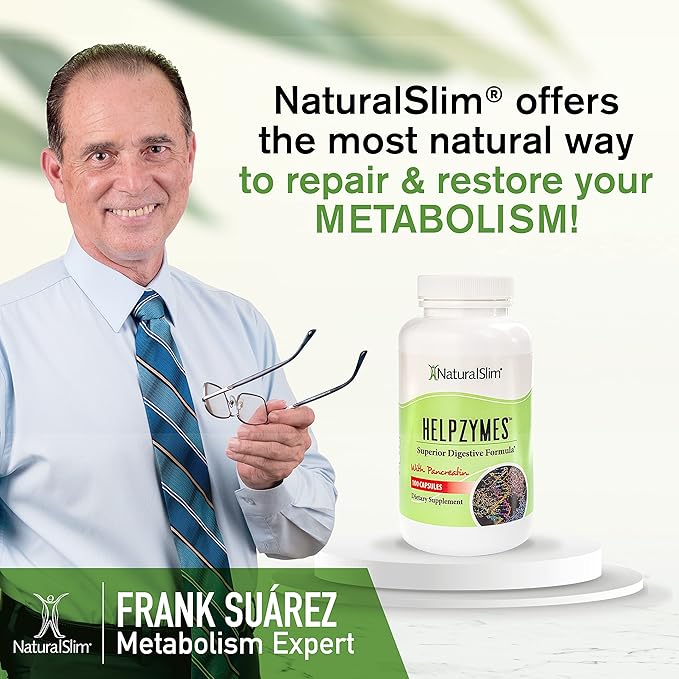 NaturalSlim Helpzymes Digestive Enzymes - Superior Digestion Supplements for Gut Health, Bloating & Gas Relief - Amylase, Bromelain, Lipase, Protease & Pancreatin with Betaine HCL - 100 Caps (Solo)