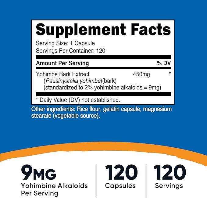 Nutricost Yohimbe Bark Extract 450mg (9mg Yohimbine Alkaloids), 120 Capsules - Extra Strength, Gluten Free, Non-GMO