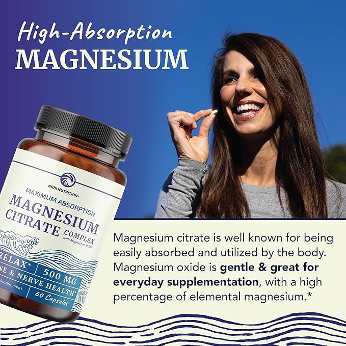 Magnesium Citrate Complex 500 MG for Calm, Relaxation, Constipation & Digestion Support | High Absorption Magnesium Supplement with Elemental Mag Oxide | Non-GMO, Soy-Free | 60 Ct (2 Month Supply)