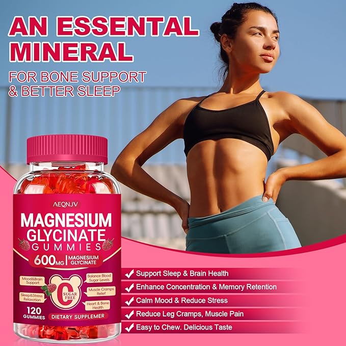 Magnesium Glycinate Gummies 600mg, Sugar Free Magnesium Gummies for Adults with L-Threonate, Chewable Potassium Supplements for Sleep, Body Support and Relaxation, 2 Pack