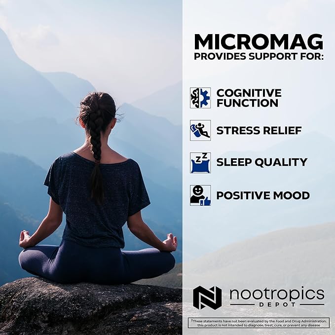 Nootropics Depot MicroMag Magnesium Capsules | 625mg | 90 Count | Contains 200mg of Elemental Magnesium