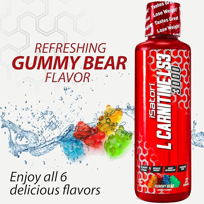 iSatori L-Carnitine LS3 3000, Triple-Blend Liquid L Carnitine Supplement, with Acetyl & Tartrate, Stimulant Free Energy, No Calories, Sugar or Gluten, Keto-Friendly, Gummy Bear Flavor (32 Servings)