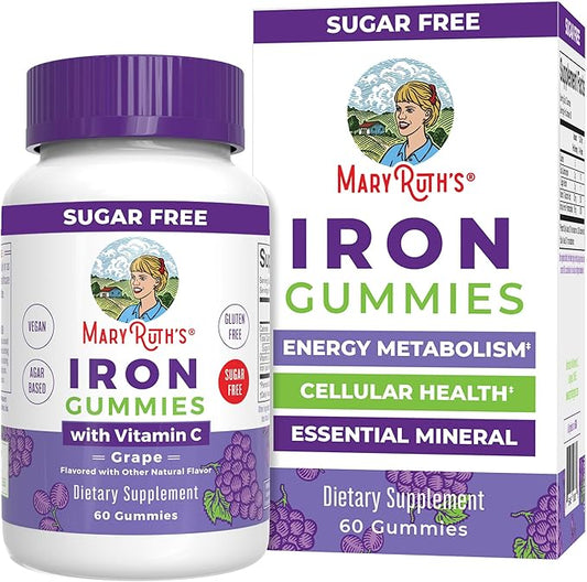 MaryRuth's Iron Gummies for Ages 14+ | with Vitamin C for Absorption | Sugar Free | Gummy Iron Supplement + VIT C | Energy Metabolism | Cellular Health | Immune Support | Vegan | Non-GMO | 60 Count