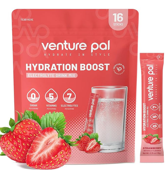 Venture Pal Sugar Free Electrolyte Powder Packets - Liquid Daily IV Drink Mix for Rapid Hydration & Party Recovery | 5 Vitamins & 7 Electrolytes| Keto Friendly | Non-GMO | Certified Vegan | 16 Sticks