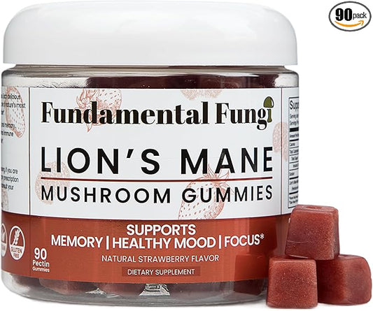 Organic Lion's Mane Mushroom Gummies | 90 Servings | Brain Health, Focus, Clarity, & Memory Mushroom Supplement Gummies | 90 Organic Lions Mane Gummies for Adults