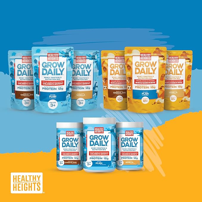 Healthy Heights Grow Daily Kids Protein Drink Mix (Plain) - High Protein Shake for Boys 10+