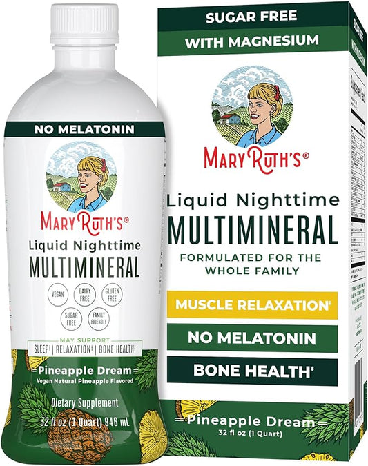 MaryRuth's Liquid Nighttime Multimineral | Sugar Free | Calm Magnesium Citrate | NO Melatonin | Calcium Magnesium Zinc | Muscle Relaxation | Available in 4 Flavors | Vegan | Gluten Free | 32 Servings