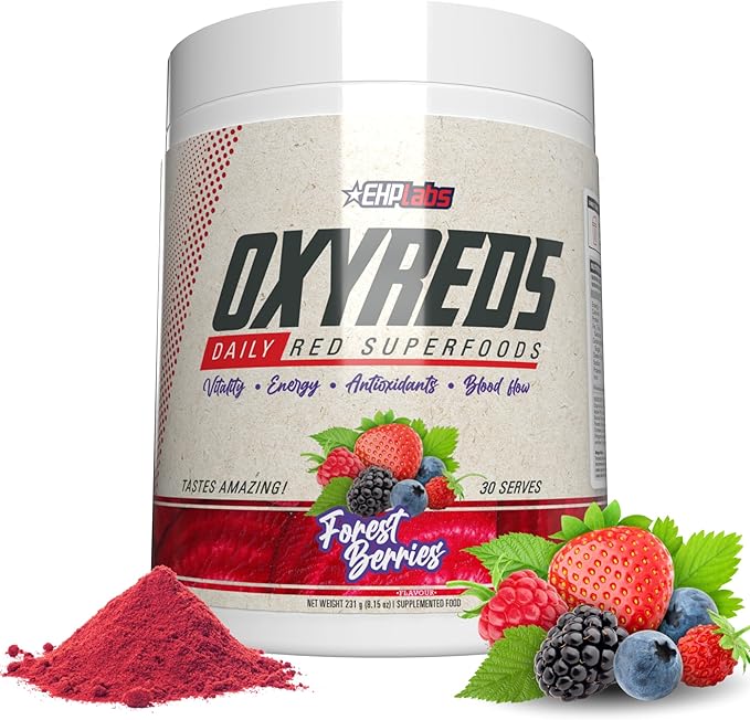 EHP Labs OxyReds Superfood Beets Powder - Nitric Oxide Supplement, Organic Beet Root Powder, Immune Support Supplement & Prebiotics for Digestive Health, Beet Powder - Forest Berries, 30 Servings
