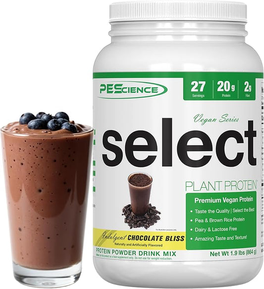 PEScience Select Vegan Plant Based Protein Powder, Chocolate, 27 Serving, Pea and Brown Rice Blend