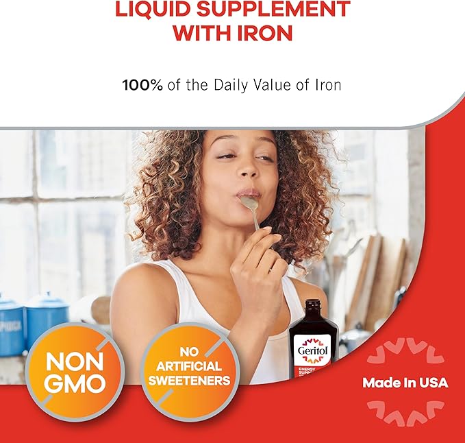 Geritol Liquid Vitamin and Iron Supplement, Energy Support, Contains High Potency B-Vitamins and Iron, Pleasant Tasting, Easy to Swallow, No Artificial Sweeteners, Non-GMO, 12 Oz, 2 Pack