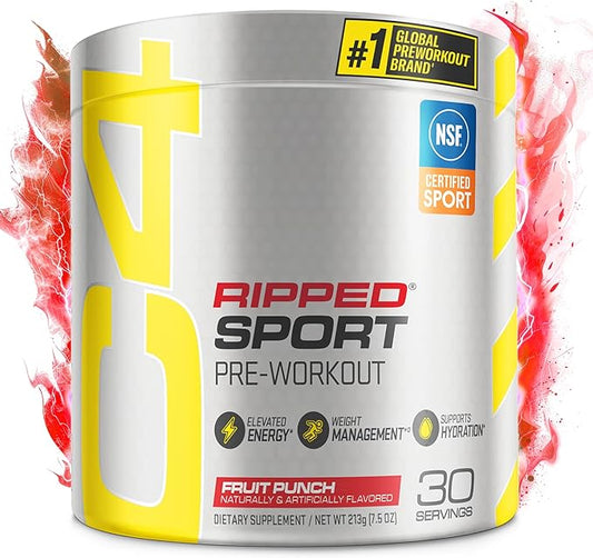 Cellucor C4 Ripped Sport Pre Workout Powder Fruit Punch - NSF Certified for Sport + Sugar Free Preworkout Energy Supplement for Men & Women | 135mg Caffeine | 30 Servings