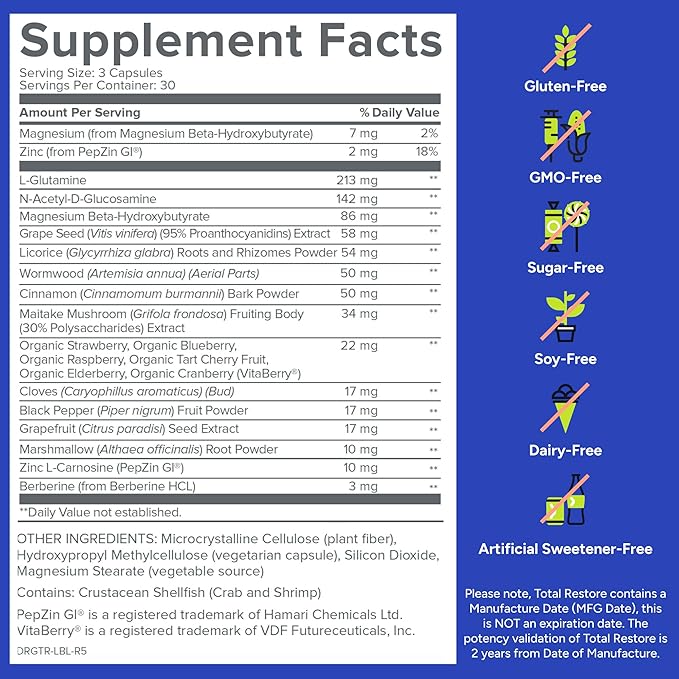 Gundry MD Total Restore Gut Lining Support, Digestive Supplement for Gastrointestinal Wellness, Gut Health Supplement, Gut Health for Women and Men, 90 Capsules, 30 Day Supply