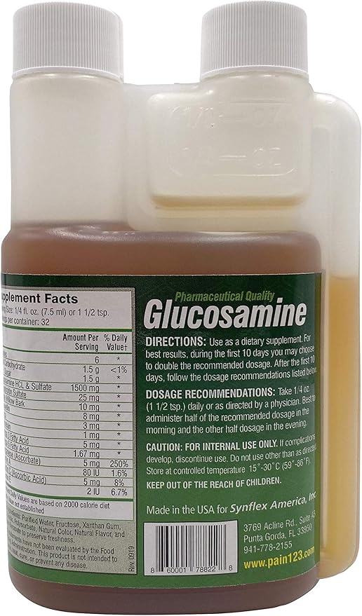 1500mg Liquid Glucosamine & Chondroitin - High Concentration Fast-Absorbing Formula Orange Flavor Helps Support Joint & Cartilage Health - with White Willow Bark, Manganese & Boswellin (32 Day Supply)