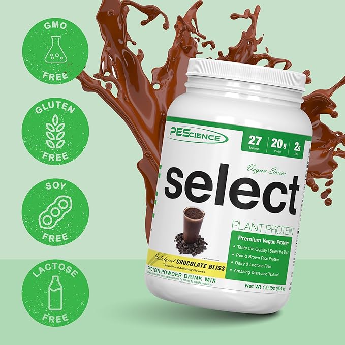 PEScience Select Vegan Plant Based Protein Powder, Chocolate, 27 Serving, Pea and Brown Rice Blend
