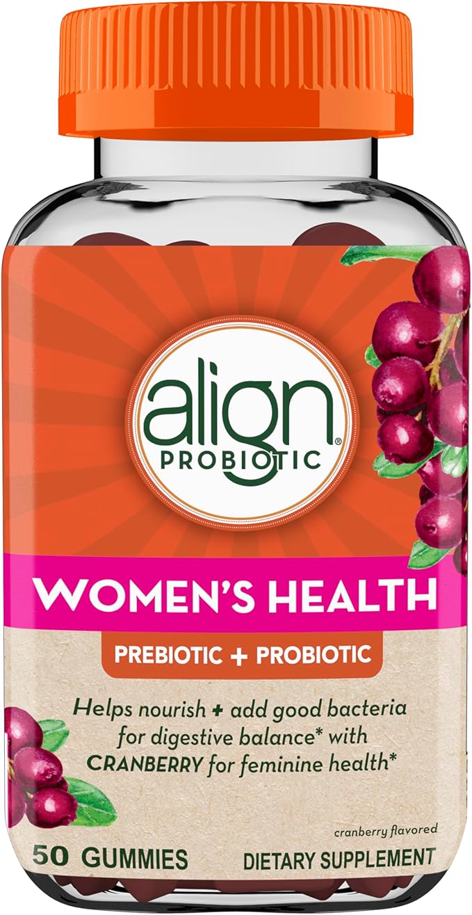 Align Women's Health, Prebiotic + Probiotic, with Cranberry for Feminine Health, Help Nourish & Add Good Bacteria for Digestive Health, 50 Gummies
