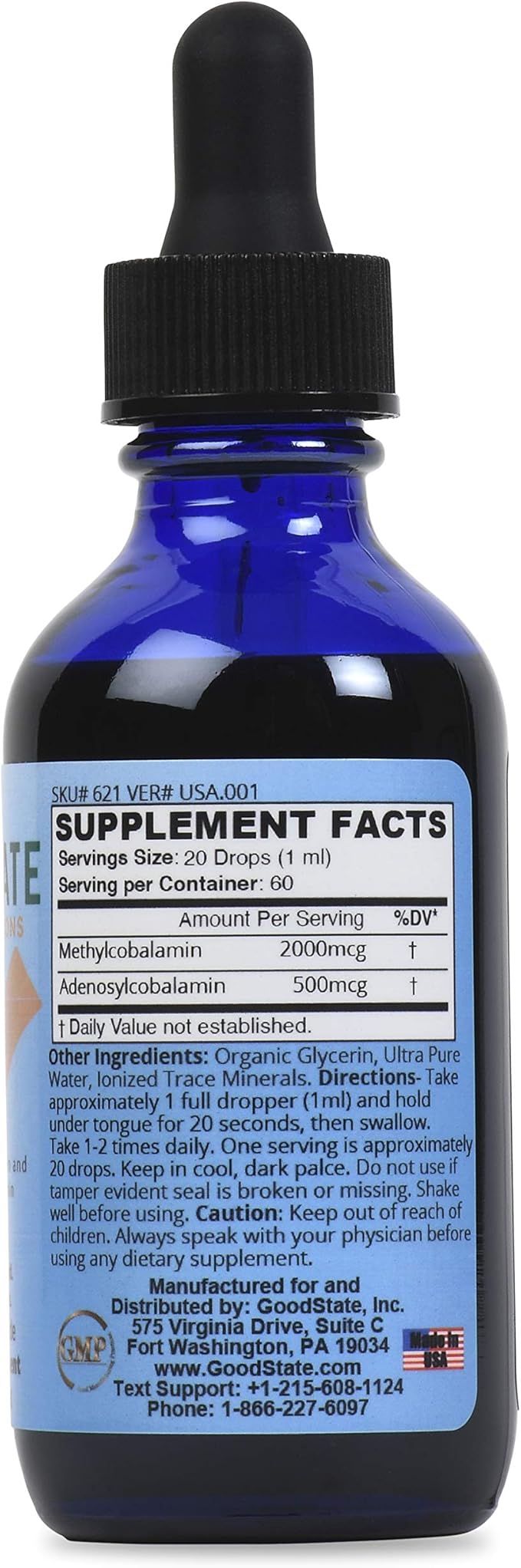 Good State Vitamin B12 Liquid Mineral Supplement | Vegan, Organic and Professional Grade B12 Vitamins Sublingual Liquid | Nano-Ionic for Optimal Absorption | 2 Fl oz Bottle