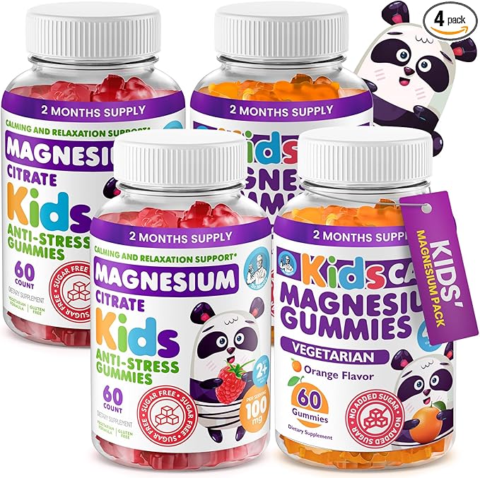 DR. MORITZ Calm Magnesium Gummies for Kids in Orange Flavor (120 Count) and Raspberry Flavor (120 Count) - Magnesium Citrate Supplements - No Sugar Added, Non-GMO