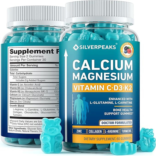 Calcium Magnesium Gummies – Bone & Immune Support for Women & Men with Vitamin D3, K2, Zinc & Collagen – Natural Chewable Multi-Vitamin Supplement for Strong Bones & Overall Wellness – 60 Chews