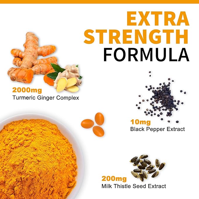 5 in 1 Turmeric Curcumin Softgels 2000mg with Milk Thistle Seed Extract & Black Pepper, Ginger Root - Immune, Liver Support - 95% Curcuminoids - Turmeric and Ginger Supplement Softgel Capsules