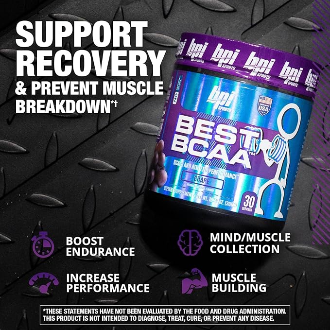 BPI Sports Best BCAA - The Building Blocks of Protein and Muscle - Post-Workout Recovery - Supports Metabolism - Omega 6 - Grape, 30 Servings, 300 g