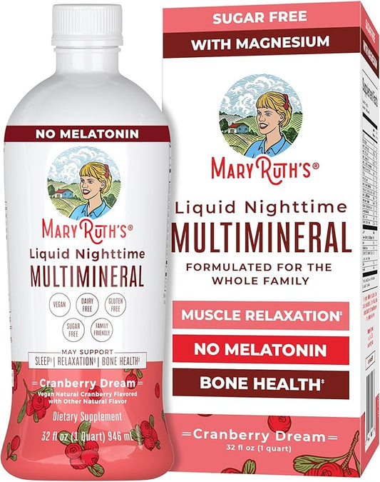 MaryRuth's Liquid Nighttime Multimineral | Sugar Free | Calm Magnesium Citrate | NO Melatonin | Calcium Magnesium Zinc | Muscle Relaxation | Available in 4 Flavors | Vegan | Gluten Free | 32 Servings