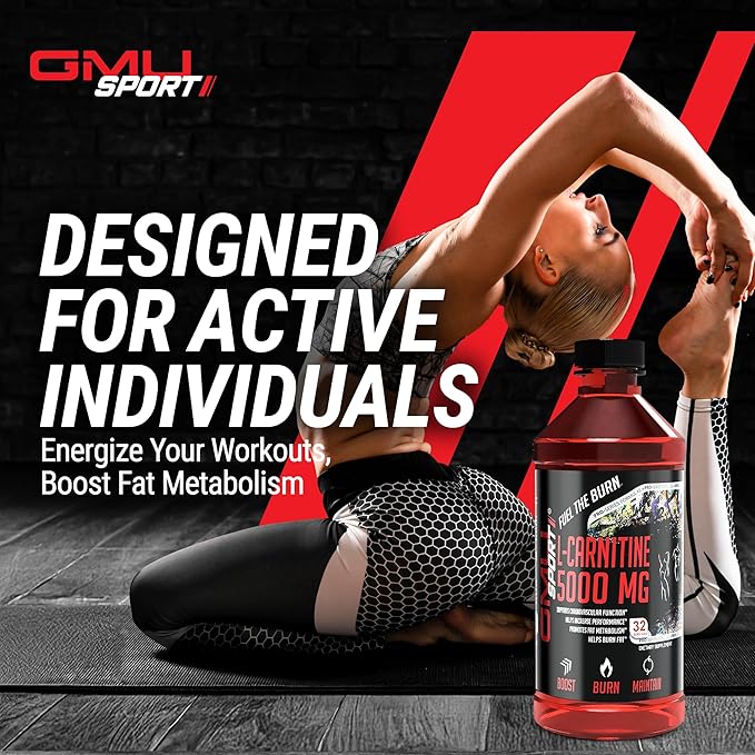 GMU SPORT L-Carnitine Liquid 5000mg Supplement for Metabolic Support - High Potency Liquid Supplement, Supports Weight Management & Muscle Recovery, Increased Endurance & Energy Booster - 30 Servings