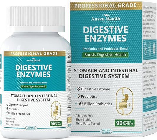Digestive Enzymes with Probiotics Prebiotics for Women Men - Multi Enzyme for Bloating Relief, Gas, Constipation, Digestive & Gut Health, Vegan & Non-GMO | 90 Capsules