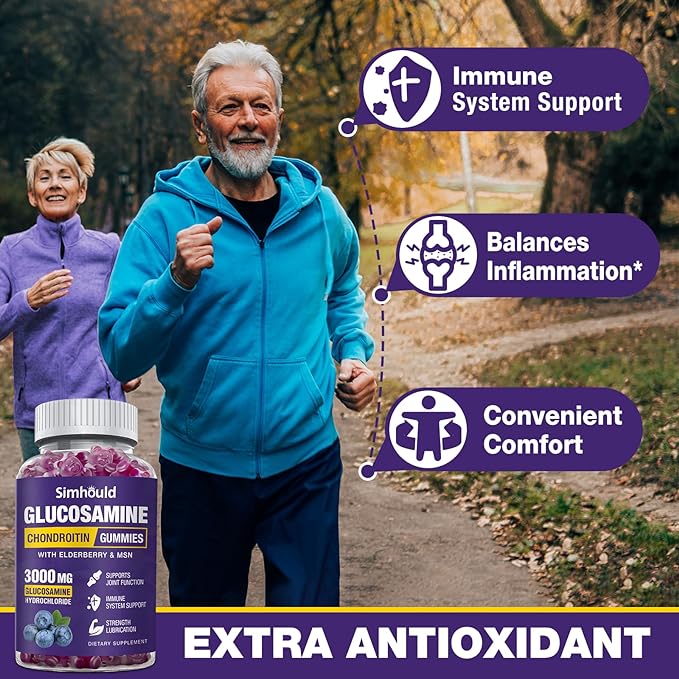 Glucosamine Chondroitin Gummies - 3000MG Extra Strength Joint Support Supplement with MSM & Elderberry, Flexibility, Antioxidant Immune Support Gummy for Adults, Men & Women